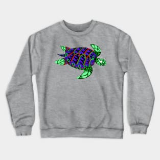 green radioactive sea turtle in ecopop mutant pattern from the floral caribbean art Crewneck Sweatshirt